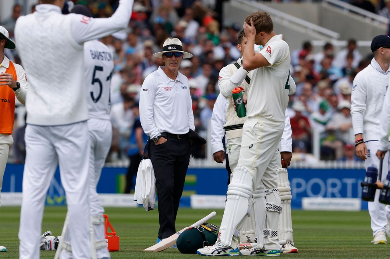 Cameron Green took a concussion test after being hit on the helmet, England vs Australia, 2nd Ashes Test, Lord's, 4th day, July 1, 2023