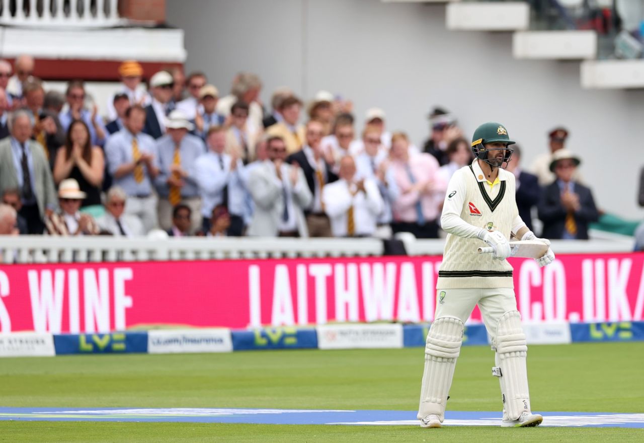 Nathan Lyon hobbles out to bat to a standing ovation, England vs Australia, 2nd Ashes Test, Lord's, 4th day, July 1, 2023
