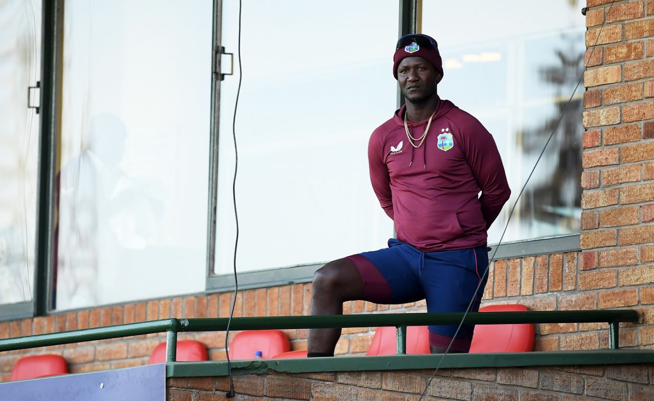 Daren Sammy wears a desolate look on the balcony, Scotland vs West Indies, Super Six, ICC ODI World Cup qualifier, Harare, July 1, 2023