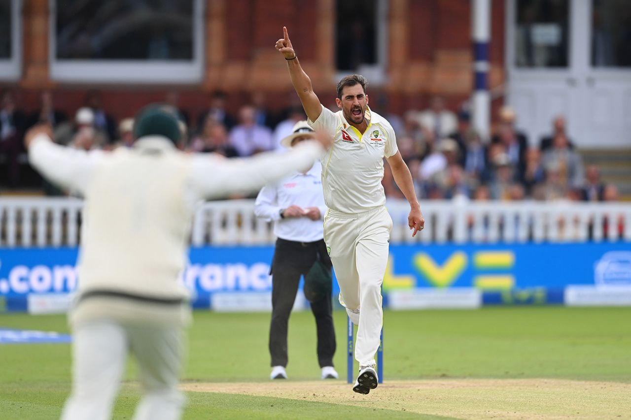 Mitchell Starc roars after dismissing Ollie Pope, England vs Australia, 2nd Ashes Test, Lord's, 4th day, July 1, 2023