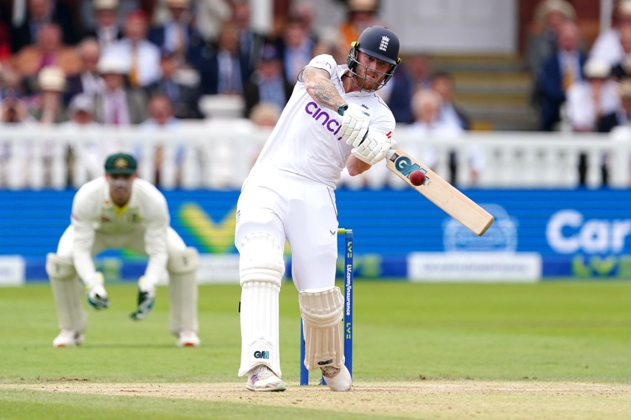 Ben Stokes launches a six over square leg, England vs Australia, 2nd Ashes Test, Lord's, 5th day, July 2, 2023