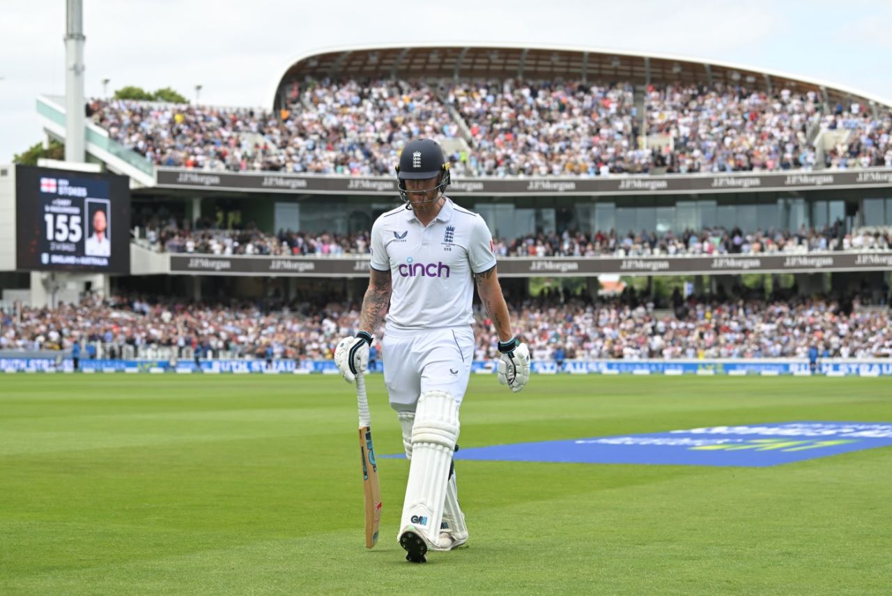 Ben Stokes walks off dejected after scoring 155, England vs Australia, 2nd Ashes Test, Lord's, 5th day, July 2, 2023