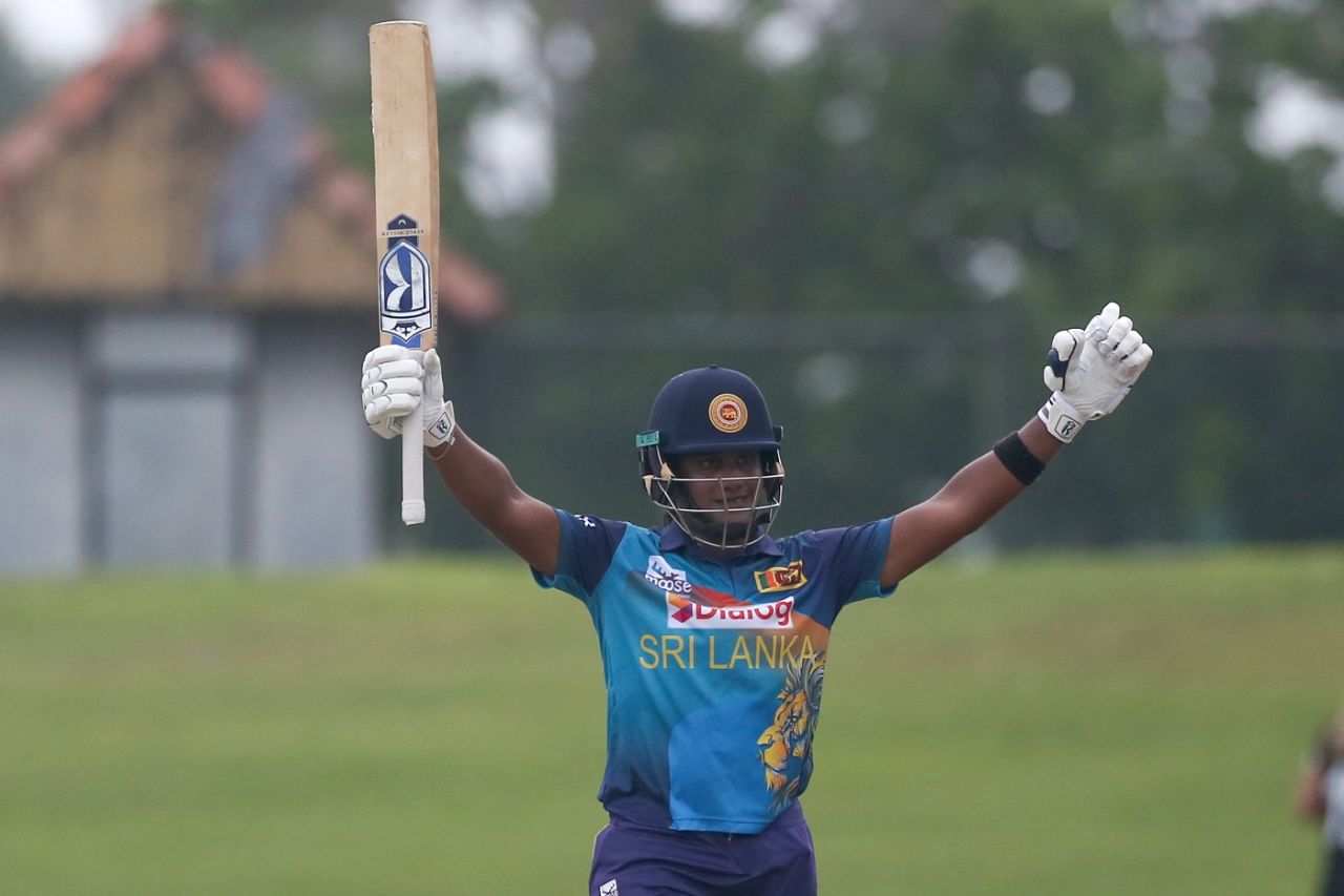 Chamari Athapaththu celebrates her century, Sri Lanka vs New Zealand, 3rd women's ODI, Galle, July 3, 2023