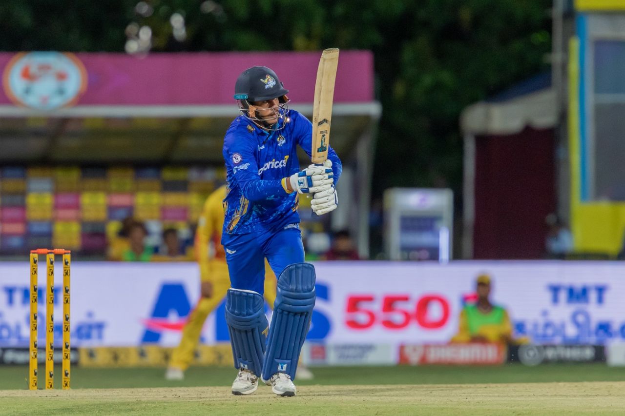 Sunny Sandhu eyes up the leg side, Dindigul Dragons vs Salem Spartans, TNPL 2023, Tirunelveli, July 3, 2023