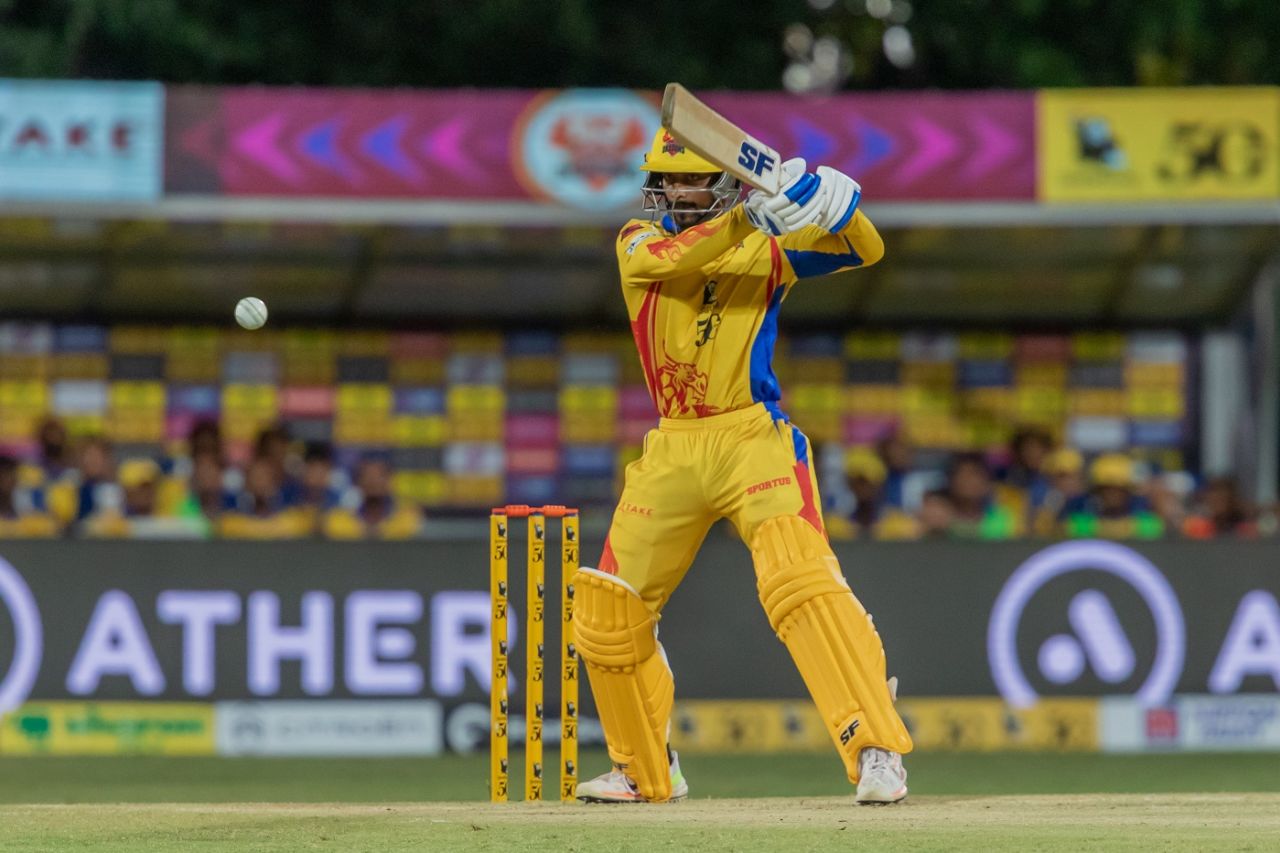 B Indrajith jabs one away, Dindigul Dragons vs Salem Spartans, TNPL 2023, Tirunelveli, July 3, 2023