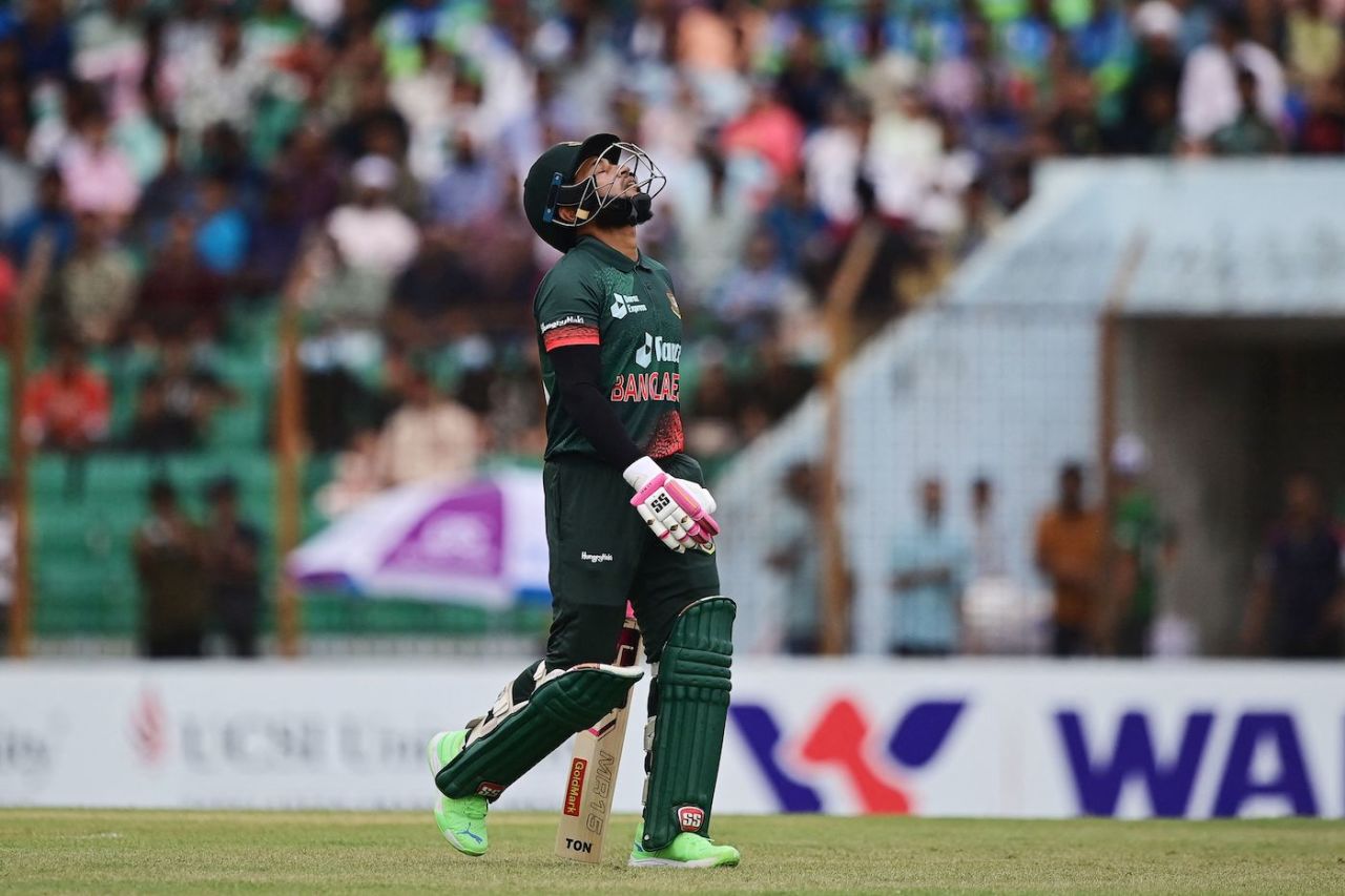 Mushfiqur Rahim walks back after being dismissed, Bangladesh vs Afghanistan, 1st ODI, Chattogram, July 5, 2023