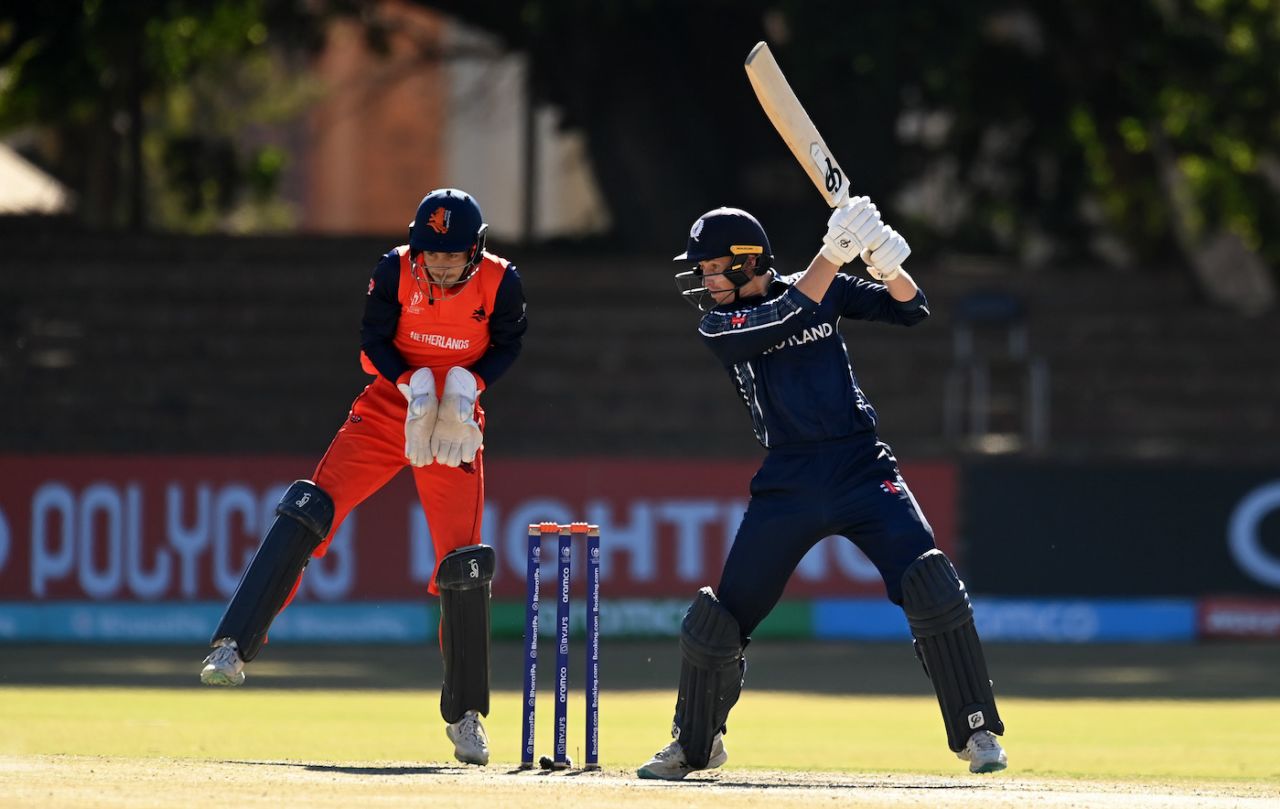 Brandon McMullen kept the Scotland innings together as wickets fell around him, Netherlands vs Scotland, ODI World Cup qualifier Super Six, Bulawayo, July 6, 2023
