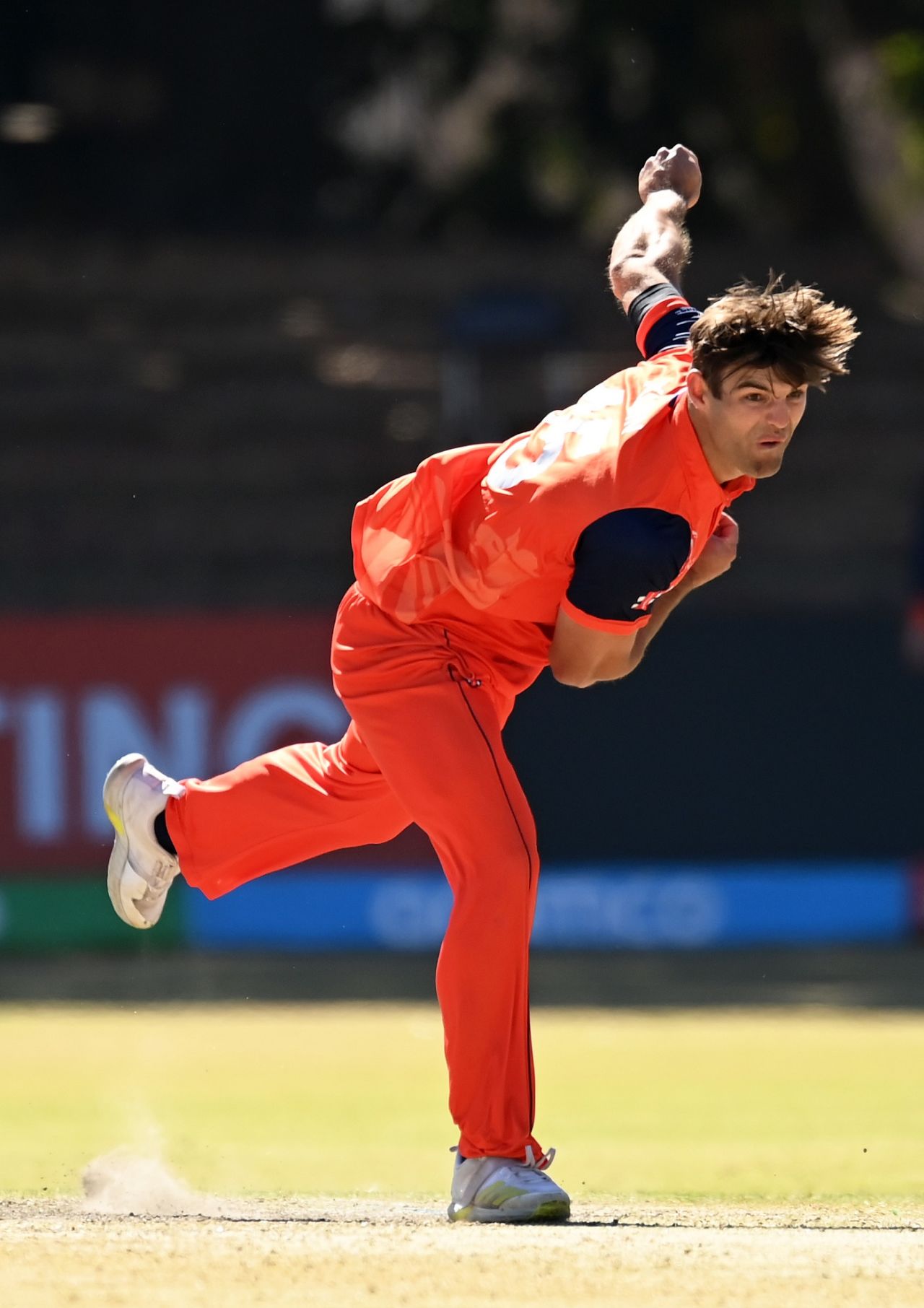 Ryan Klein bowls, Netherlands vs Scotland, ODI World Cup Qualifier, Super Six, Bulawayo, July 6, 2023