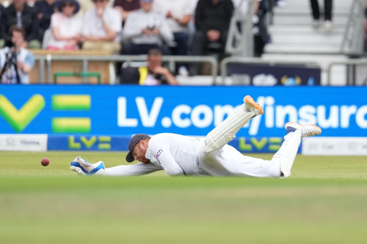 Jonny Bairstow drops a catch off Travis Head, England vs Australia, 3rd Test, Headingley, July 6, 2023