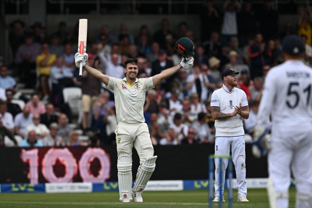 Mitchell Marsh celebrates his stunning comeback century, England vs Australia, 3rd Test, Headingley, July 6, 2023
