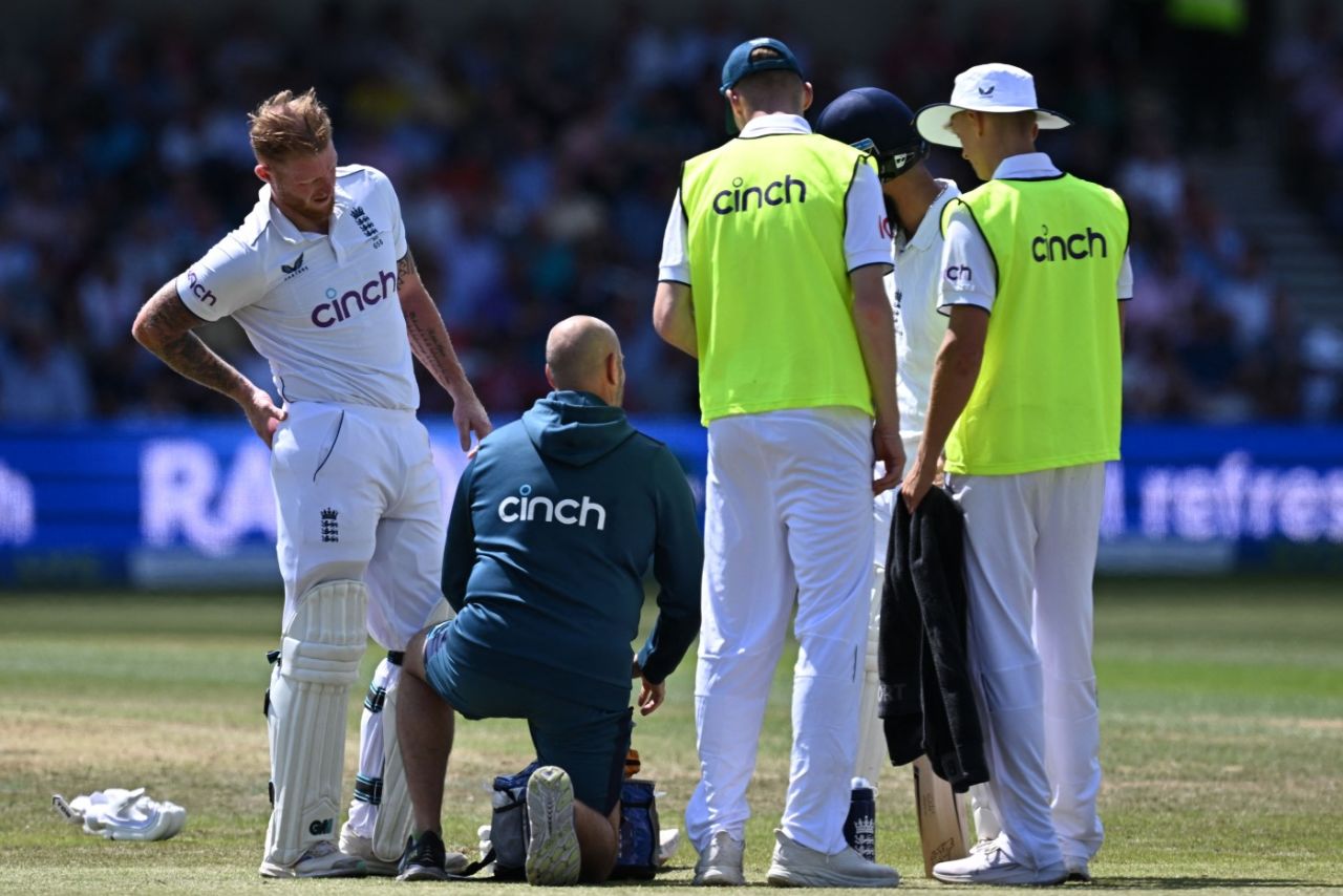 Ben Stokes gets some treatment on his hip, England vs Australia, 3rd Test, 2nd day, Headingley, July 7, 2023