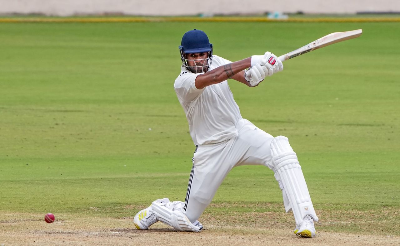 Harshit Rana slashes one away, North Zone vs South Zone, Duleep Trophy 2023-24 semi-finals, Bengaluru, 3rd day, July 7, 2023