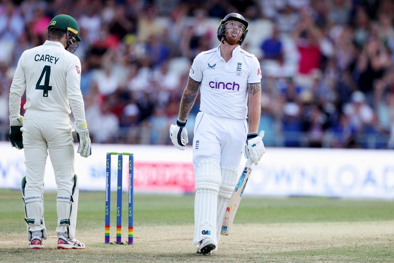 Ben Stokes reacts after surviving a dropped catch, England vs Australia, 3rd Test, 2nd day, Headingley, July 7, 2023