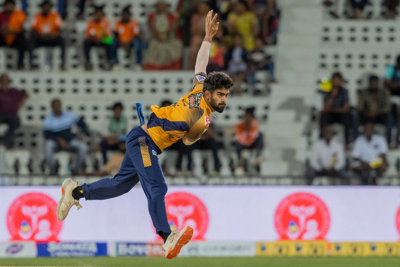 R Sonu Yadav in action, Dindigul Dragons vs Nellai Royal Kings, Qualifier 2, TNPL 2023, Tirunelveli, July 10, 2023