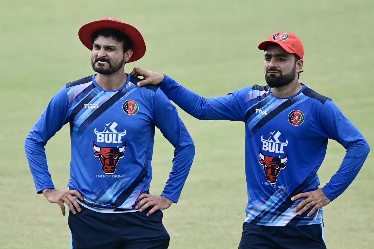 Rashid Khan trains with bowling coach Hamid Hassan, Chittagong, July 10, 2023