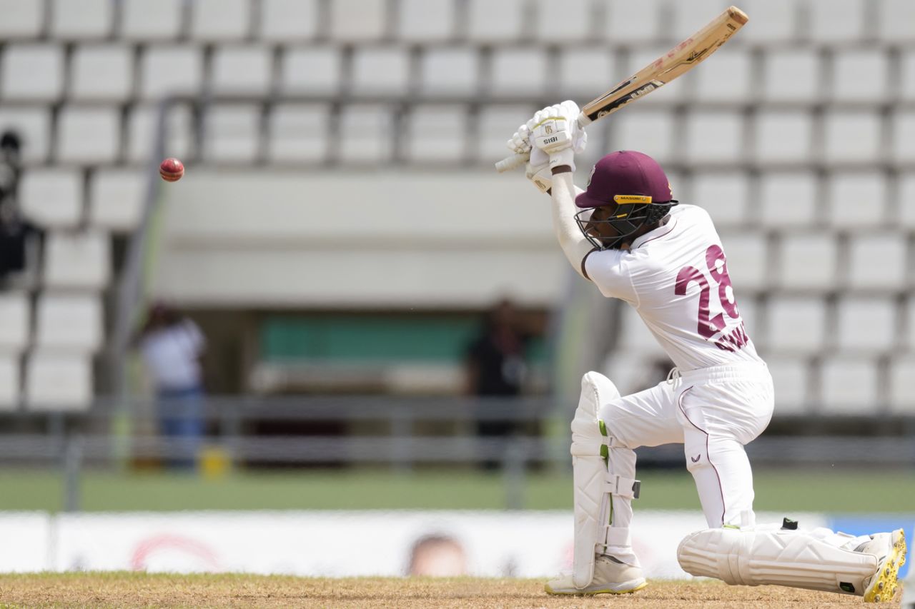 Alick Athanaze in action on Test debut, West Indies vs India, 1st Test, Roseau, 1st day, July 12, 2023