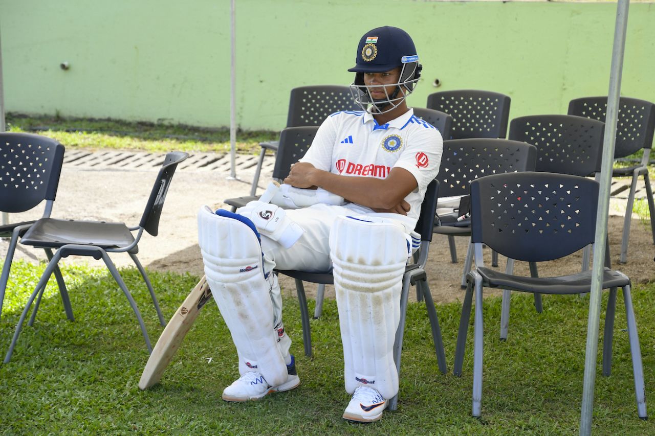 Yashasvi Jaiswal waits in the wings before continuing his debut Test innings, West Indies vs India, 1st Test, Roseau, 2nd day, July 13, 2023