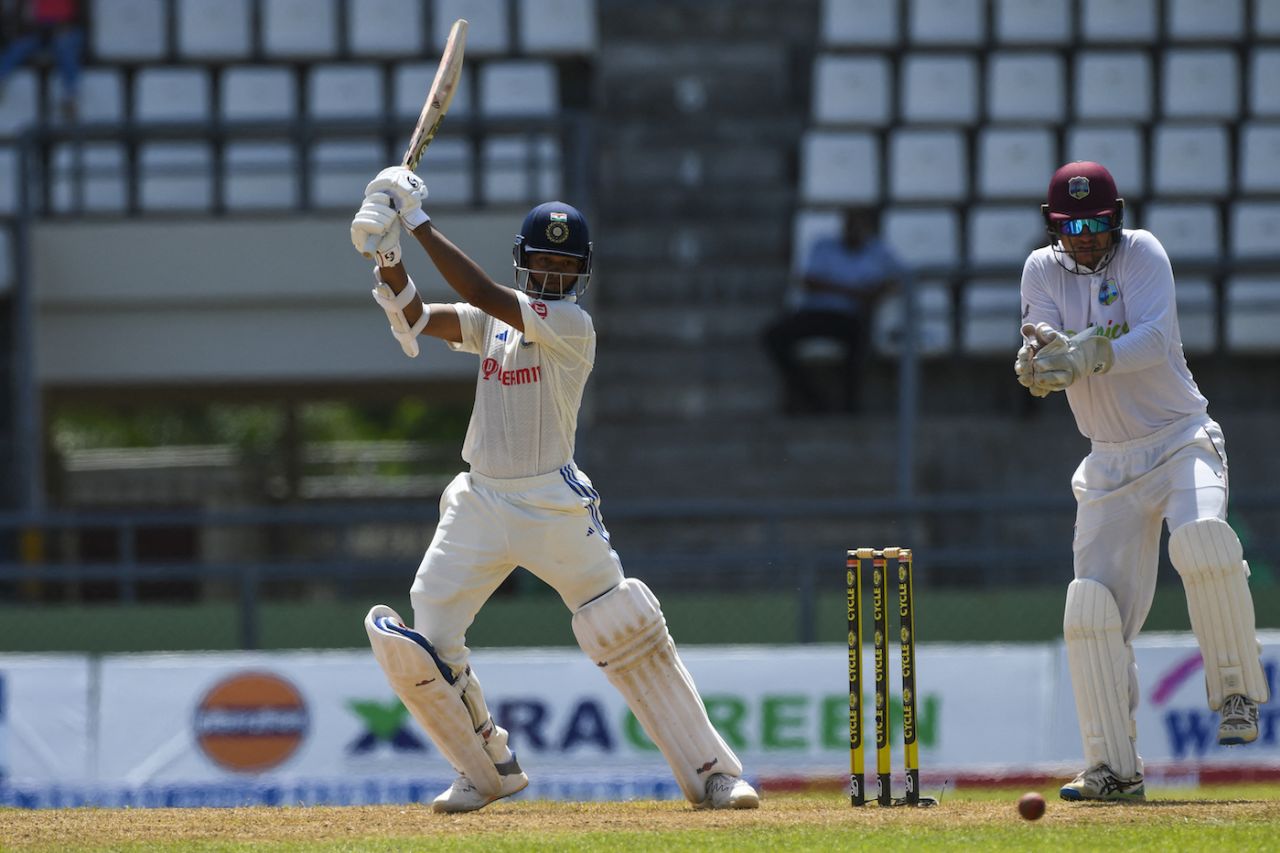Yashasvi Jaiswal cuts, West Indies vs India, 1st Test, Dominica, 2nd day, July 13, 2023