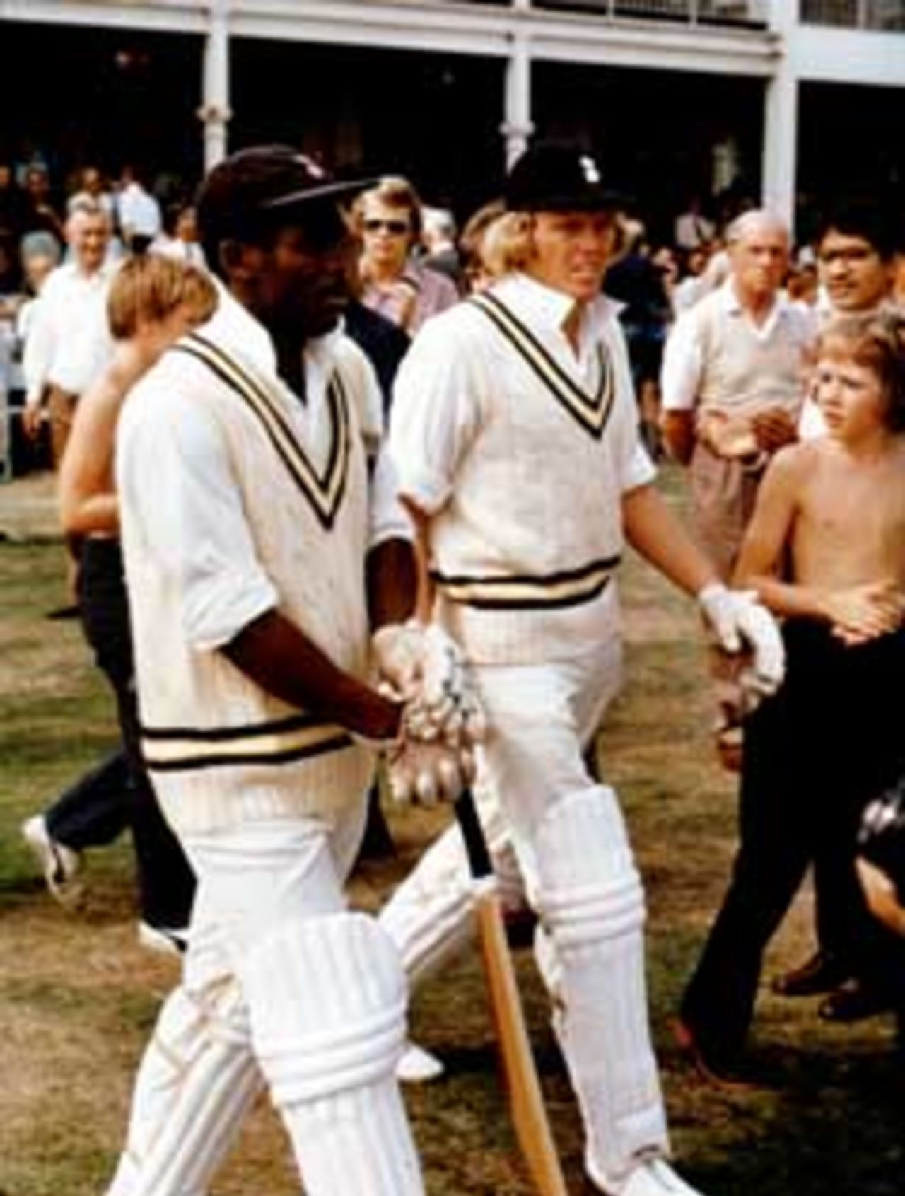 Barry Richards and Gordon Greenidge go out to bat at Southampton in the 1970s