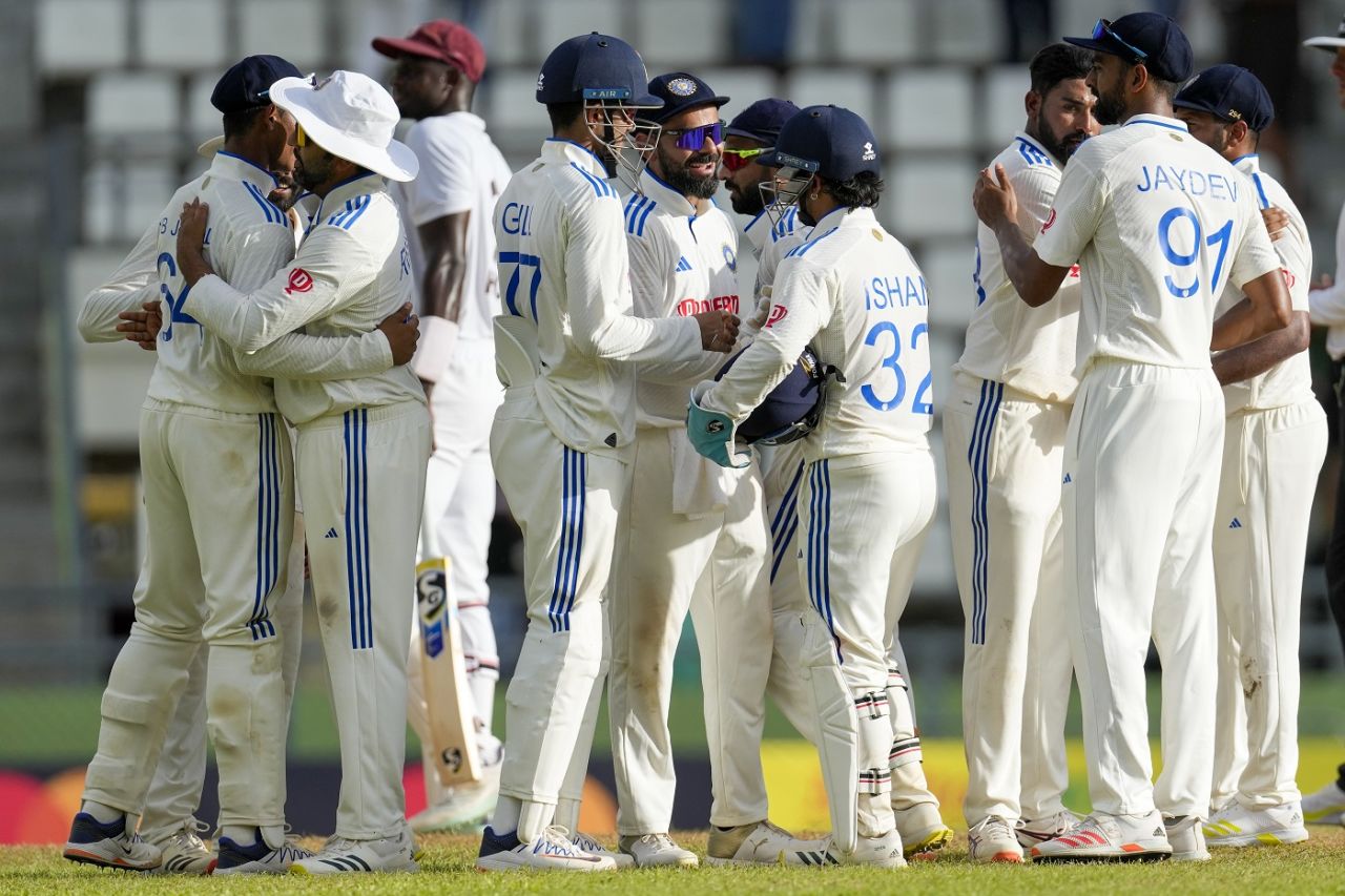 India celebrate after wrapping up the win, West Indies vs India, 1st Test, Dominica, 3rd day, July 14, 2023