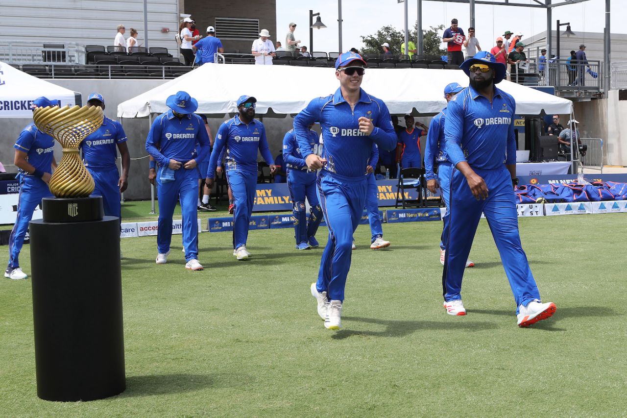 Kieron Pollard and Dewald Brevis lead MI New York out with one eye on the trophy, San Francisco Unicorns vs MI New York, MLC 2023, Grand Prairie, July 14, 2023