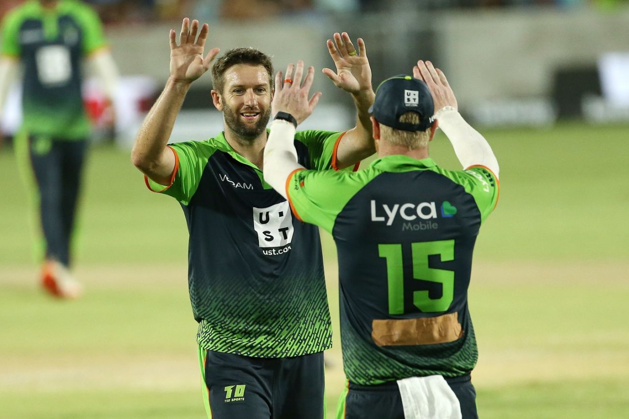 Andrew Tye celebrates dismissing Chaitanya Bishnoi, San Francisco Unicorns vs Seattle Orcas, MLC 2023, Grand Prairie, July 15, 2023