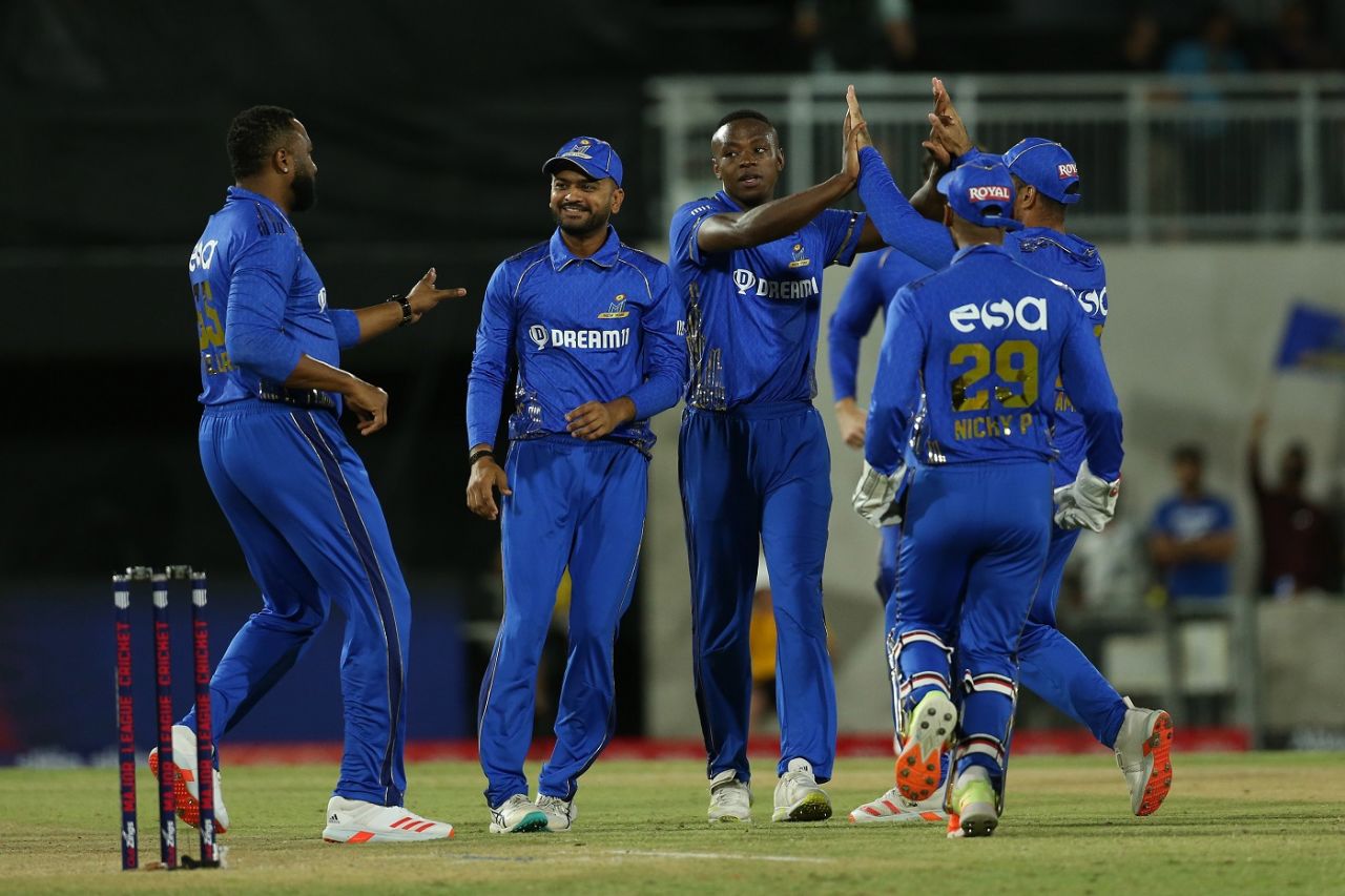 Kagiso Rabada picked up two wickets in his first over, Los Angeles Knight Riders vs MI New York, Major League Cricket, Grand Prairie, July 16, 2023