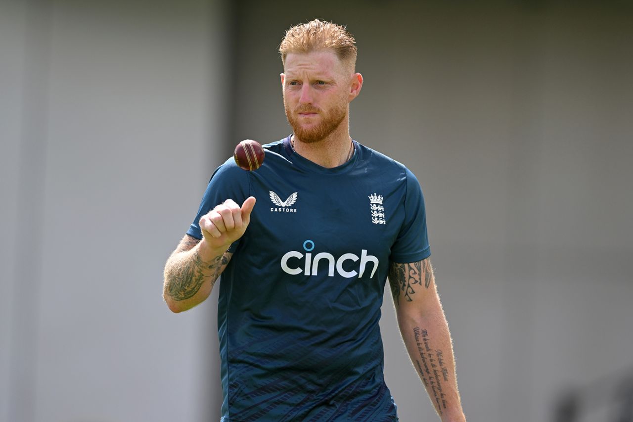 Ben Stokes bowls during middle practice, Old Trafford, July 17, 2023