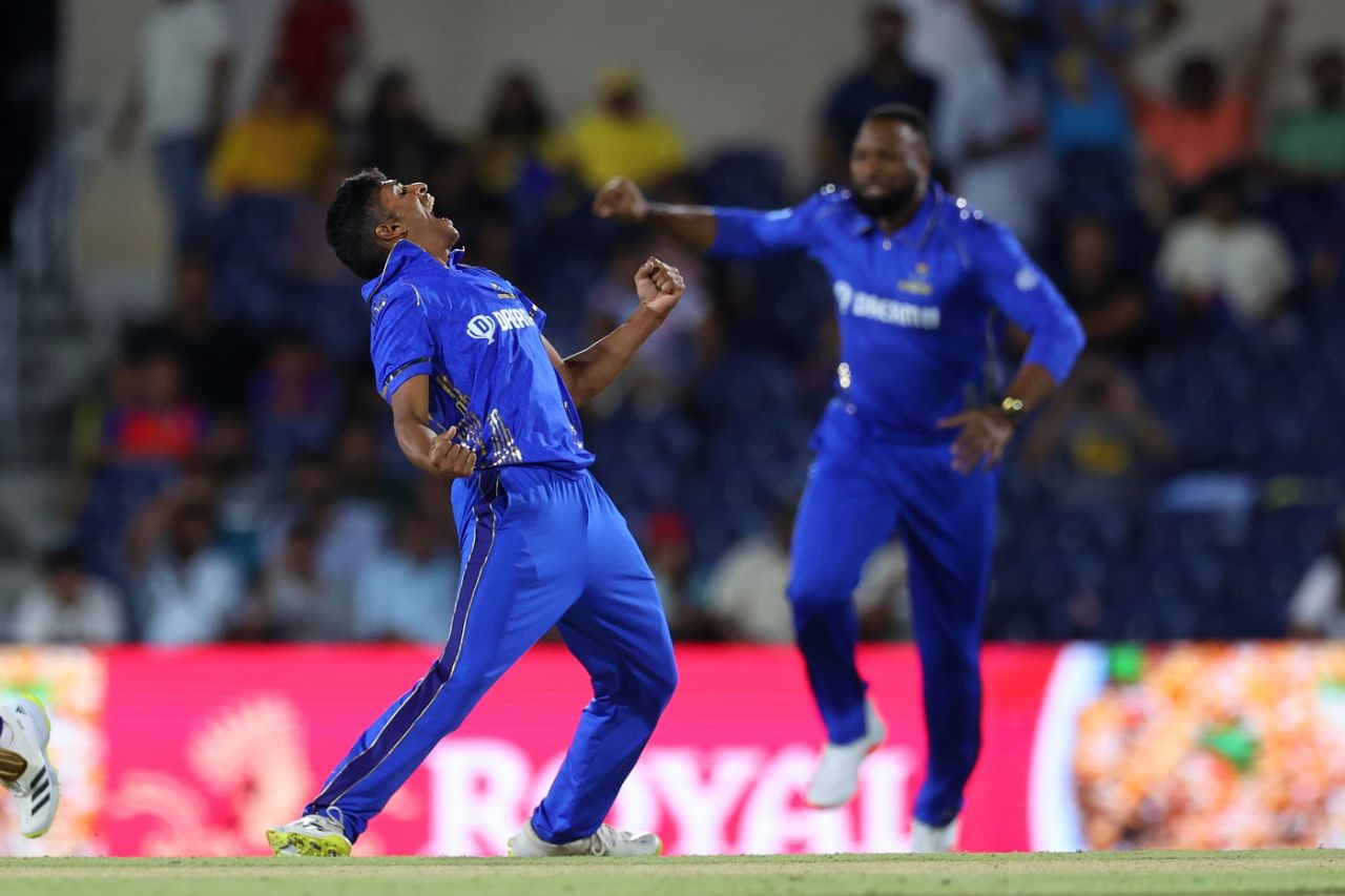 Nosthush Kenjige trapped Martin Guptill lbw in the first over, Los Angeles Knight Riders vs MI New York, Major League Cricket, Grand Prairie, July 16, 2023