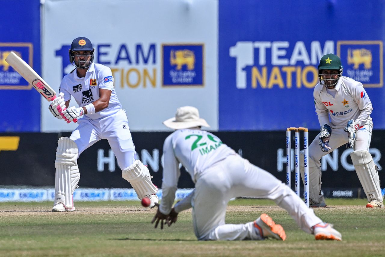 Imam-ul-Haq dives forward to take the catch to dismiss Dinesh Chandimal, Sri Lanka vs Pakistan, 1st men's Test, Galle, 4th day, July 19, 2023