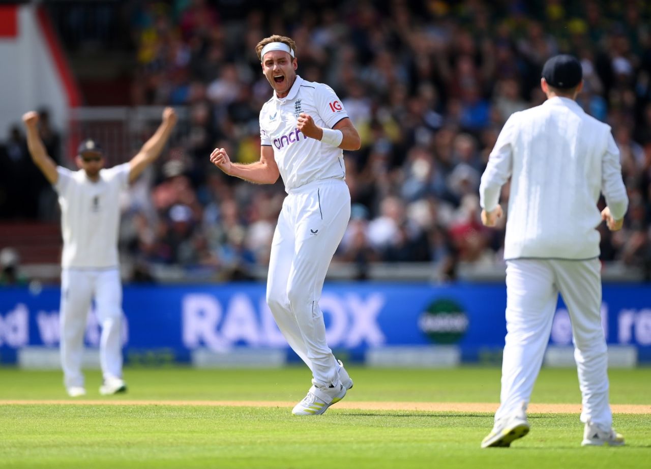 Stuart Broad pinned Usman Khawaja lbw in his opening spell, England vs Australia, 4th Test, Old Trafford, July 19, 2023