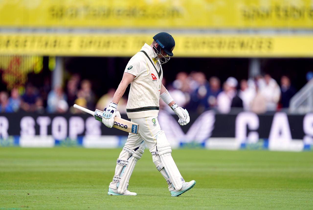 Steven Smith trudges off after being given out lbw, England vs Australia, 4th Test, Old Trafford, July 19, 2023