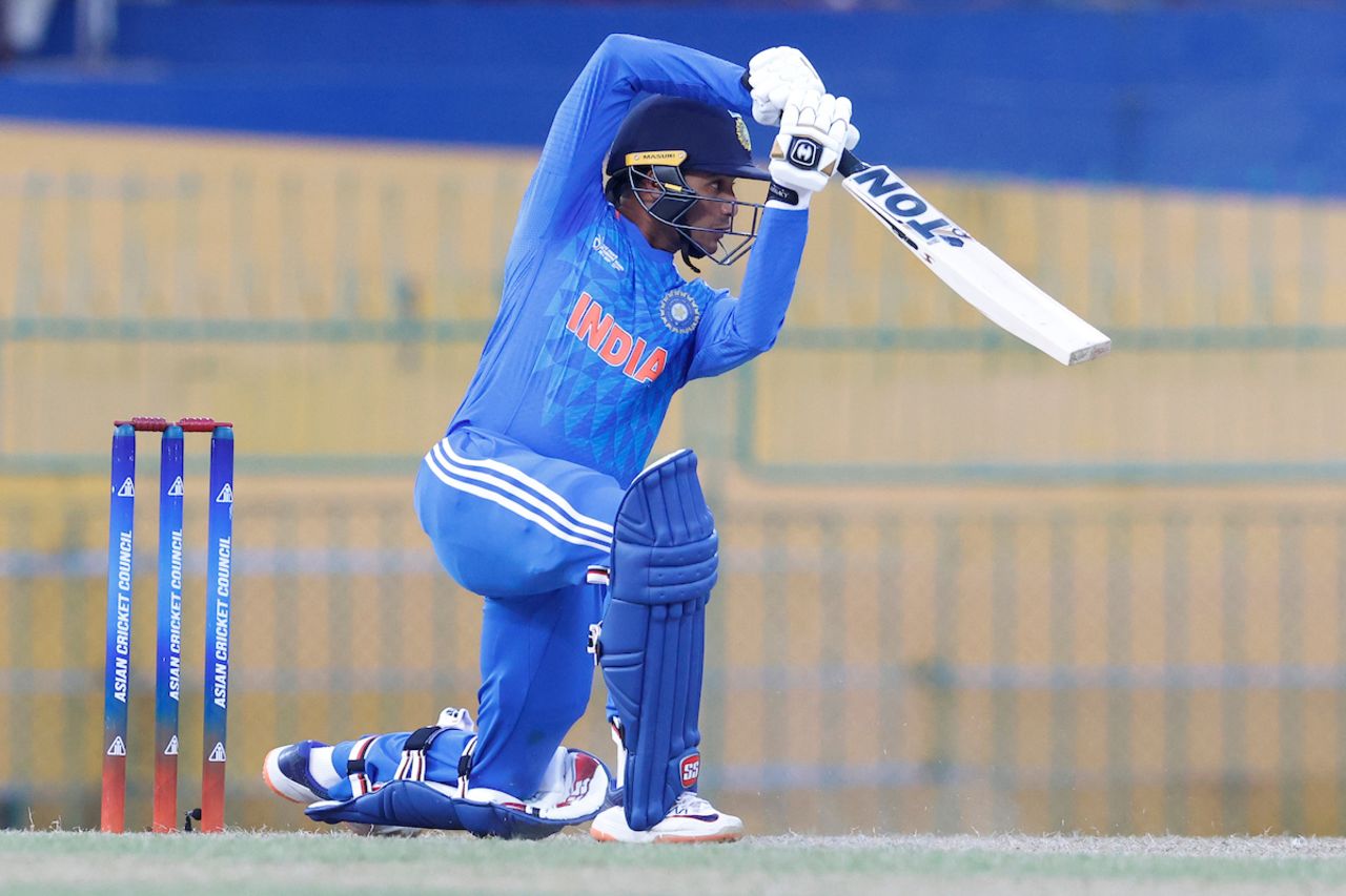 Abhishek Sharma drives through the off side, India A vs Pakistan A, Emerging Asia Cup, Colombo, July 19, 2023
