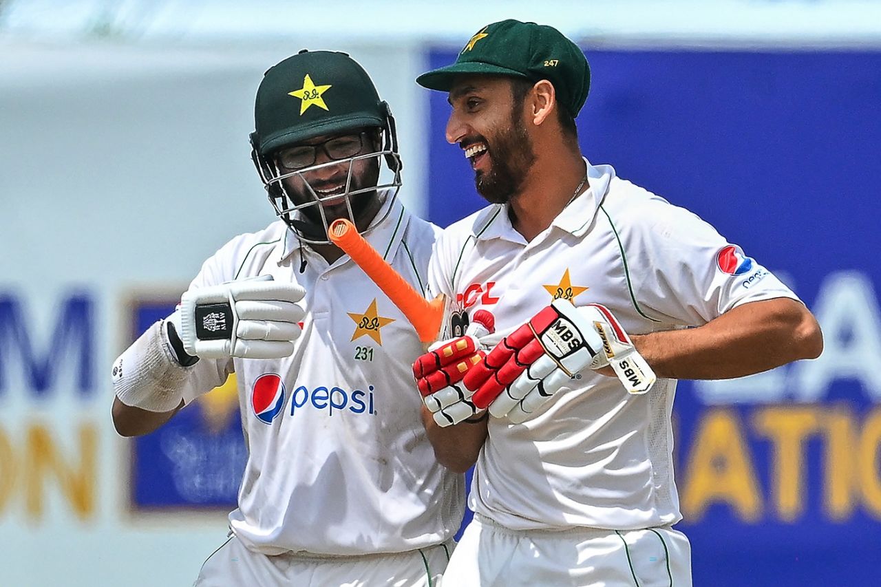 Imam-ul-Haq and Agha Salman walk off happy with the win, Sri Lanka vs Pakistan, 1st Test, Galle, 5th day, July 20, 2023