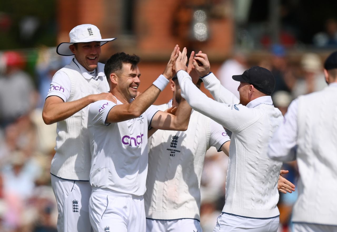 James Anderson removed Pat Cummins with the first ball of day two, England vs Australia, 4th Test, Old Trafford, July 20, 2023