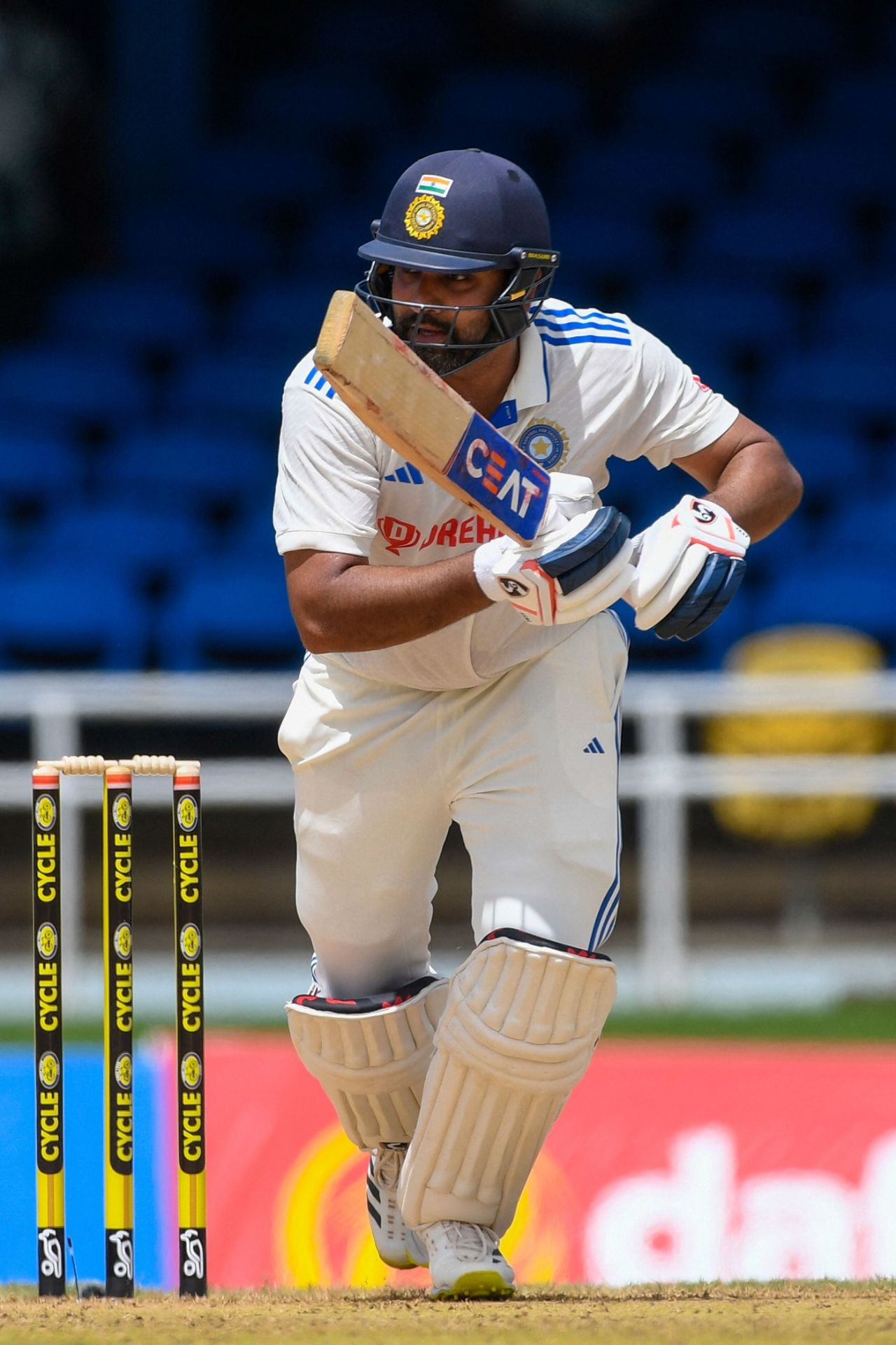 Rohit Sharma seemed untroubled after India were sent into bat, West Indies vs India, 2nd Test, first day, Port-of-Spain, July 20, 2023
