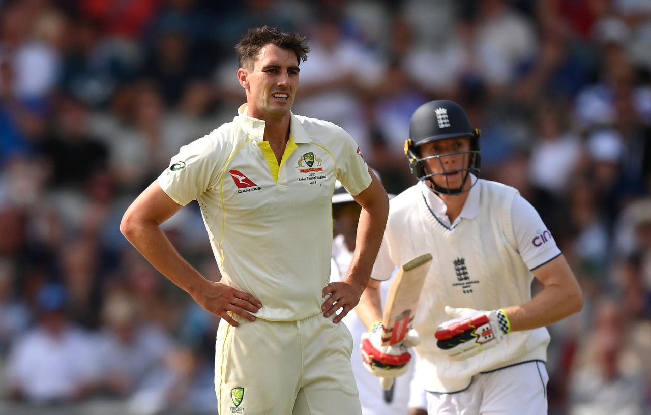 Pat Cummins grimaces as Zak Crawley powers past 150, England vs Australia, 4th Ashes Test, Old Trafford, July 20, 2023
