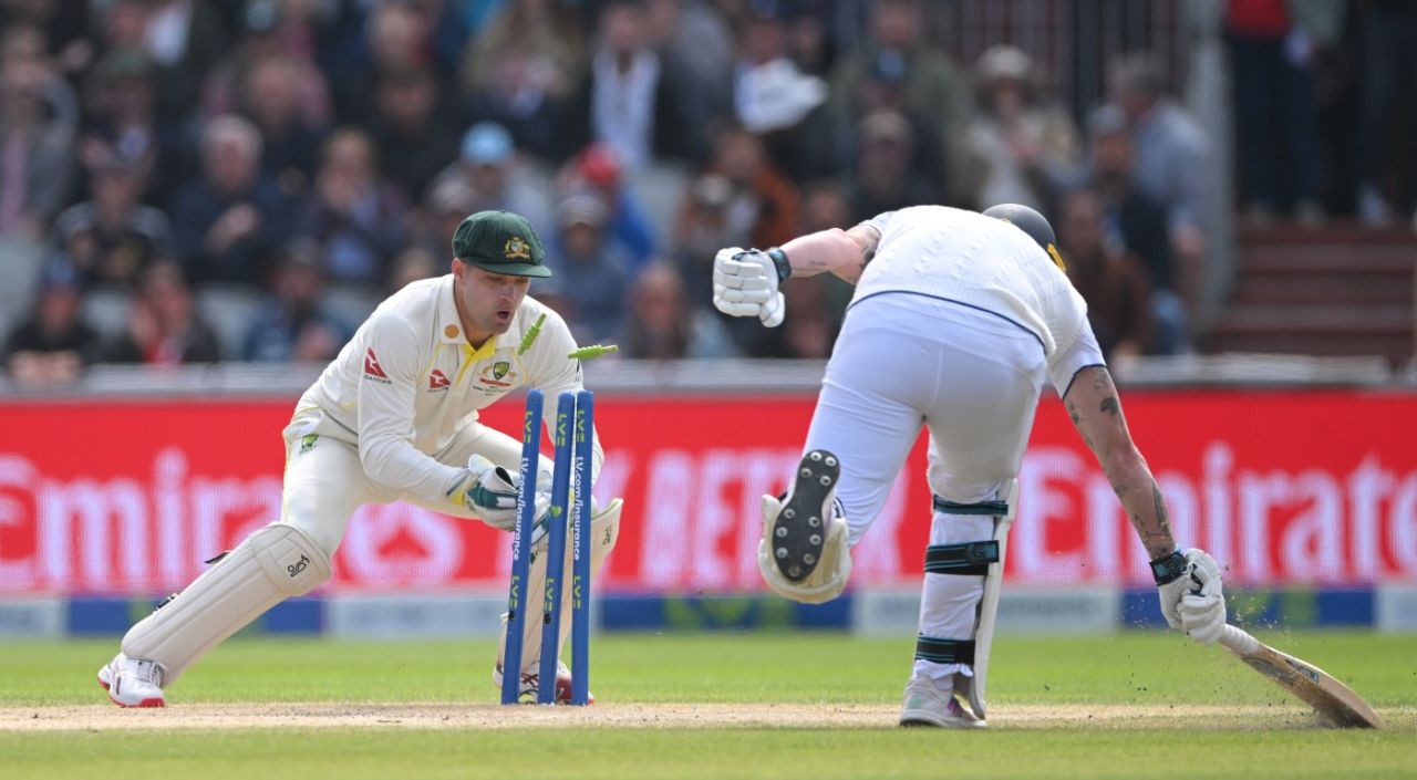 Ben Stokes survived a run-out chance when Alex Carey fumbled the ball, England vs Australia, 4th Ashes Test, Old Trafford, July 21, 2023