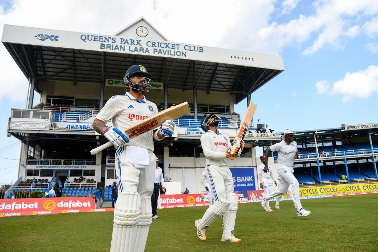 Virat Kohli and Ravindra Jadeja walk out on the second morning, West Indies vs India, 2nd Test, Port-of-Spain, 2nd day, July 21, 2023