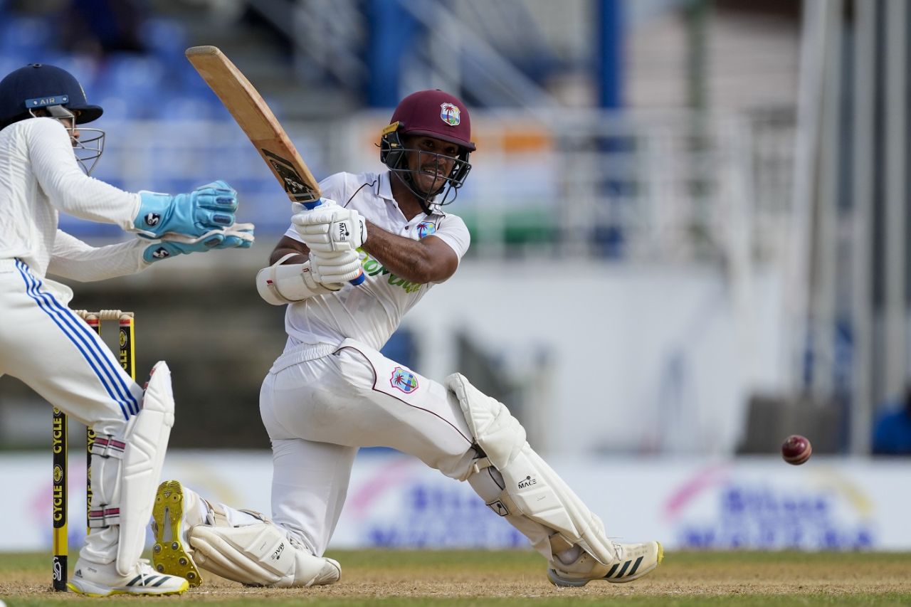 Tagenarine Chanderpaul plays a sweep, West Indies vs India, 2nd Test, Port-of-Spain, 2nd day, July 21, 2023