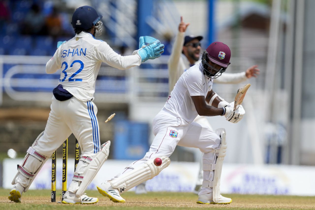 Kraigg Brathwaite loses his stumps to R Ashwin, West Indies vs India, 2nd Test, Trinidad, 3rd day, July 22, 2023