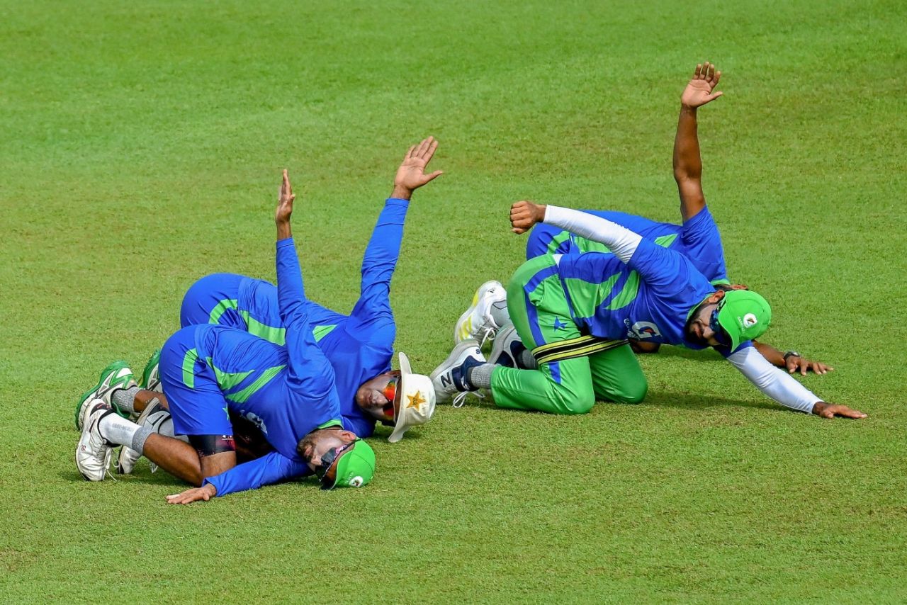Pakistan players including Babar Azam, Noman Ali and Agha Salman train at the SSC ahead of the second Test against Sri Lanka, Colombo, July 23, 2023