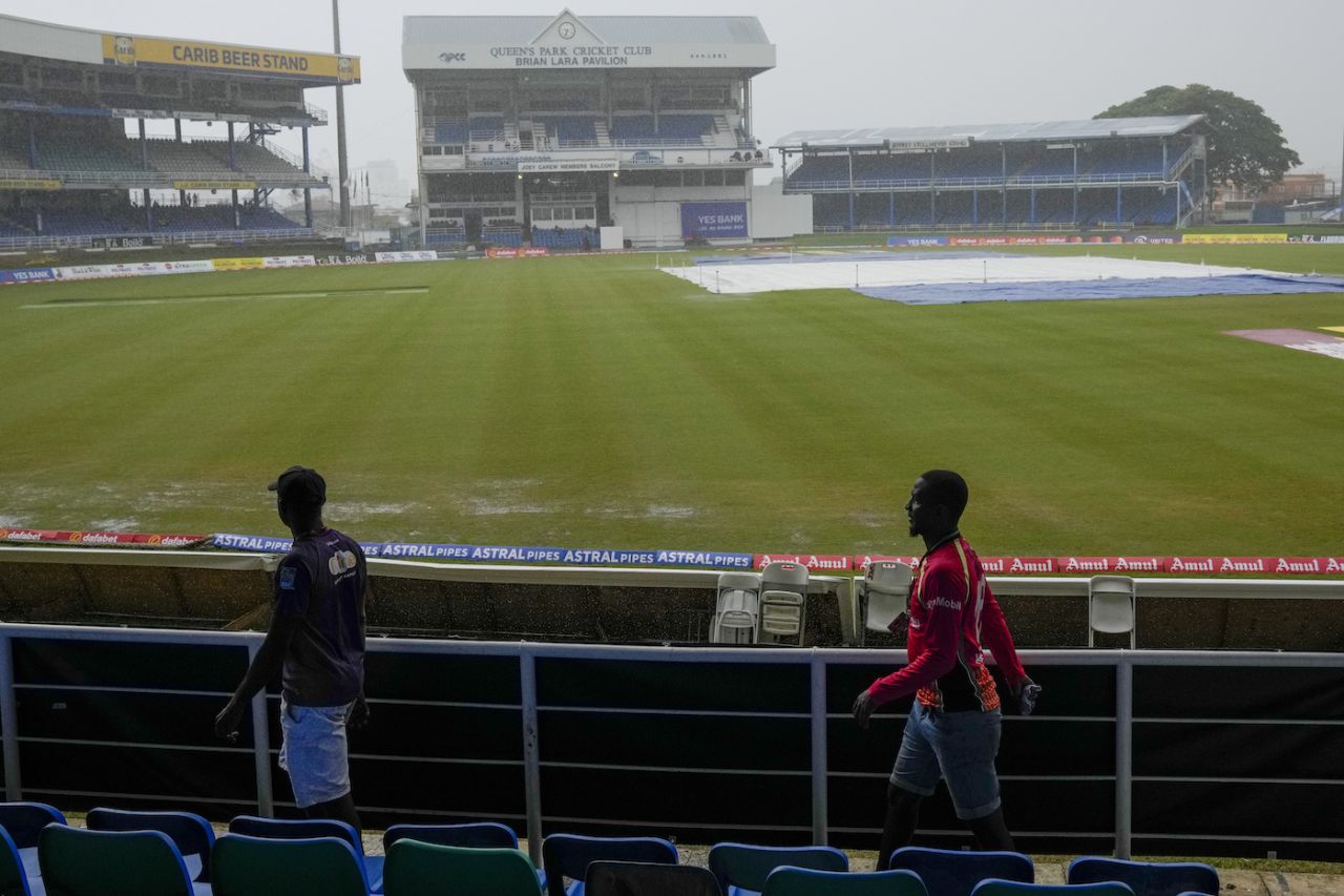 Rain delayed the start of play on the fifth day, West Indies vs India, 2nd men's Test, Trinidad, 5th day, July 24, 2023
