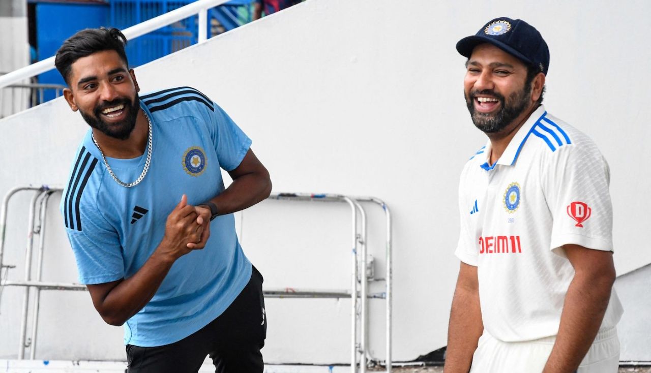 Rohit Sharma and Mohammed Siraj have a laugh after the game, West Indies vs India, 2nd men's Test, Trinidad, 5th day, July 24, 2023