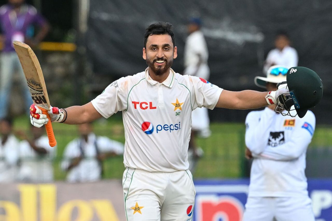 Agha Salman is all smiles after hitting 100 off 123 balls, Sri Lanka vs Pakistan, 2nd Test, Colombo, 3rd day, July 26, 2023