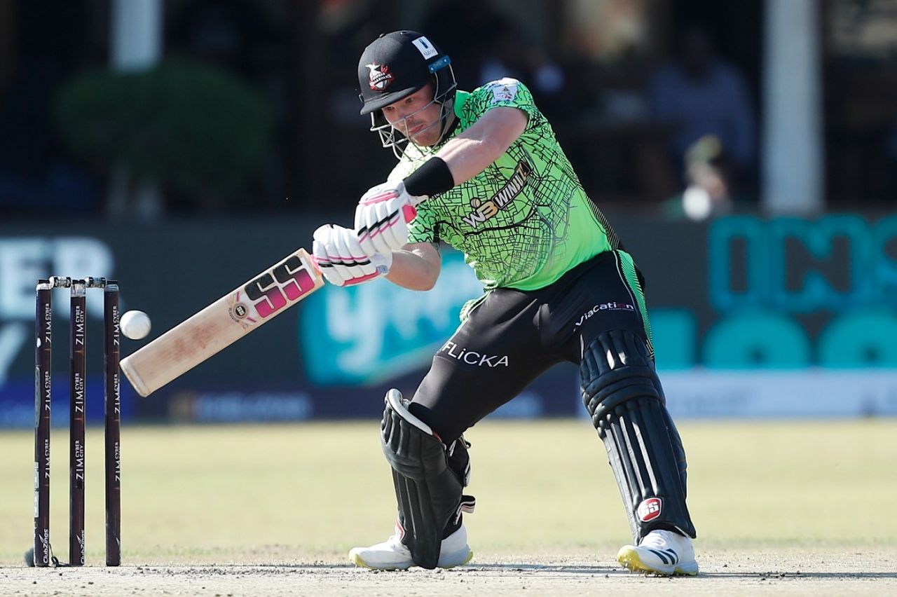 Tim Seifert slashes one away, Durban Qalandars vs Johannesburg Buffaloes, Zim Afro T10, Harare, July 25, 2023