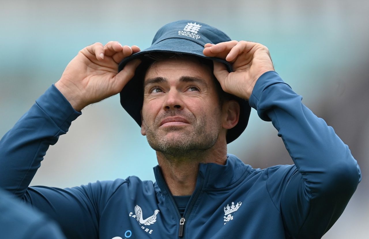 James Anderson looks to the skies ahead of the fifth Test, England vs Australia, The Kia Oval, July 26, 2023