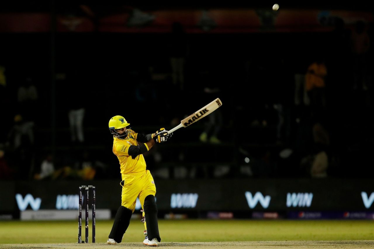 Mohammad Hafeez smacked four sixes in his unbeaten 40, Cape Town Samp Army vs Johannesburg Buffaloes, Zim Afro T10, Harare, July 26, 2023
