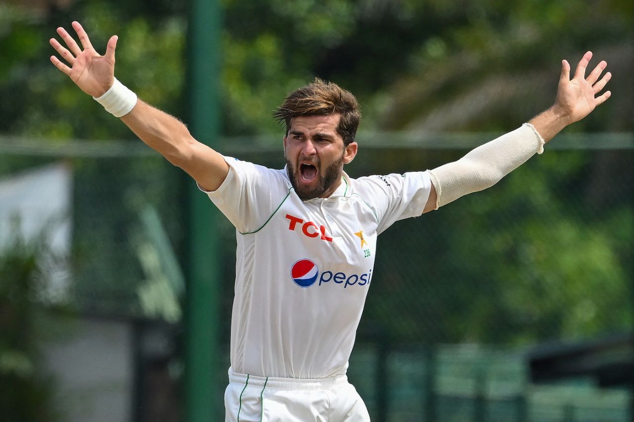Shaheen Shah Afridi belted out a few appeals in his first spell, Sri Lanka vs Pakistan, 2nd Test, Colombo, 4th day, July 27, 2023