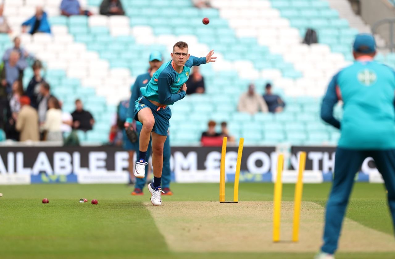Todd Murphy bowls in the warm up, England vs Australia, 5th men's Ashes Test, The Oval, 1st day, July 27, 2023